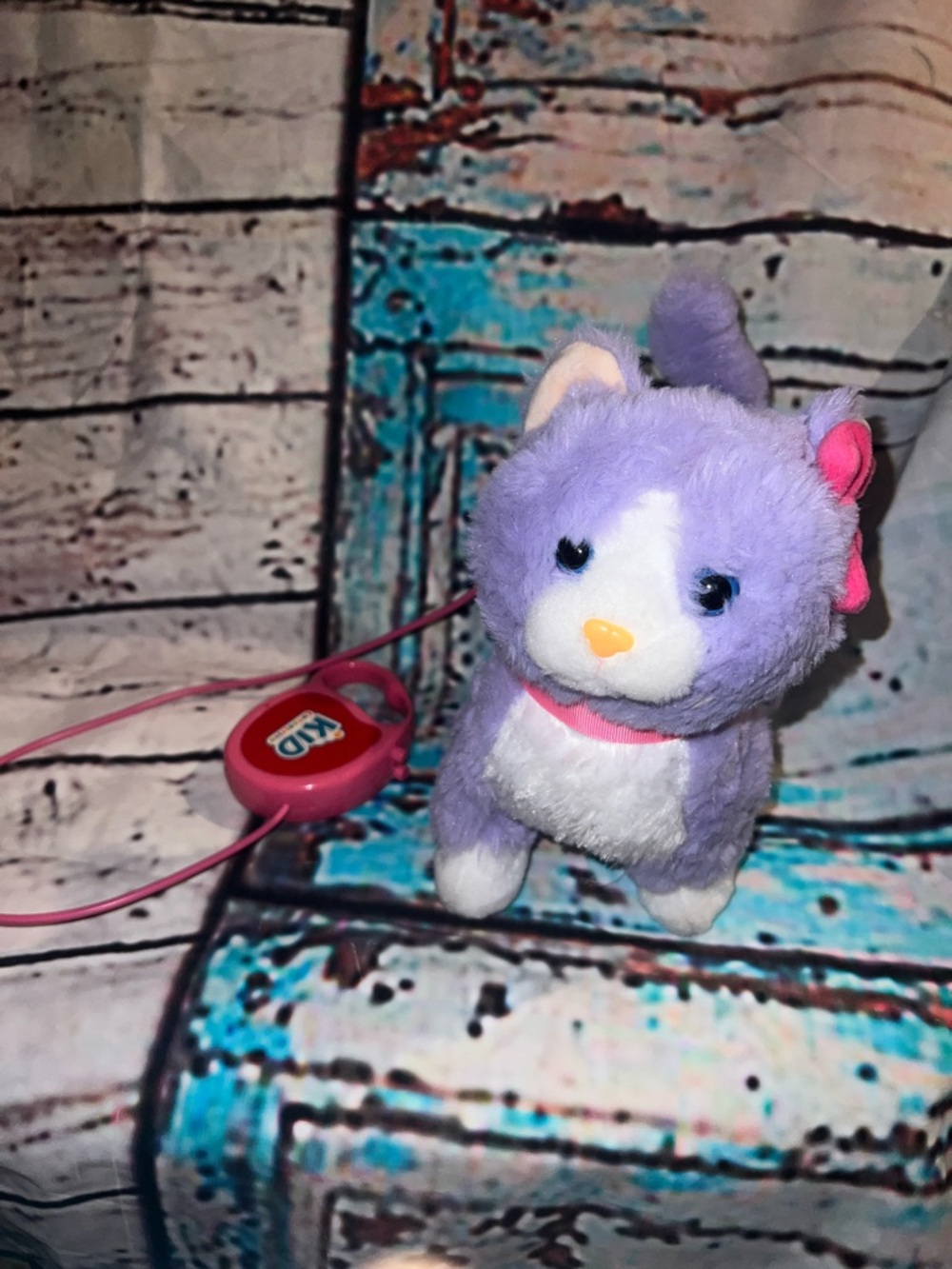 Kid Plush Purple Kitten Keychain with Pink Bow